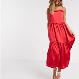 Satin Midi Dress with Thin Straps
